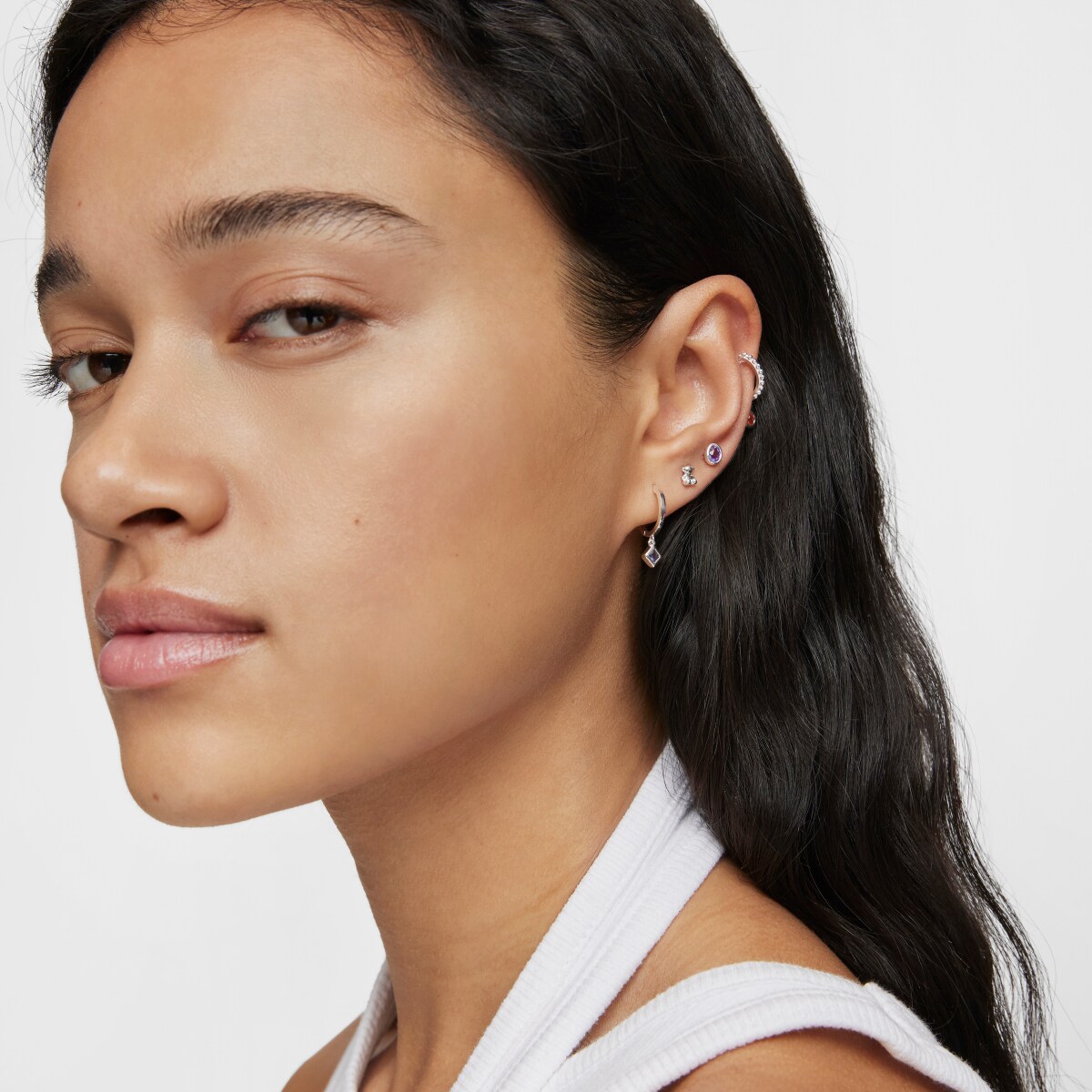 Short-long silver bear Earrings with iolite charm TOUS Basic Colors