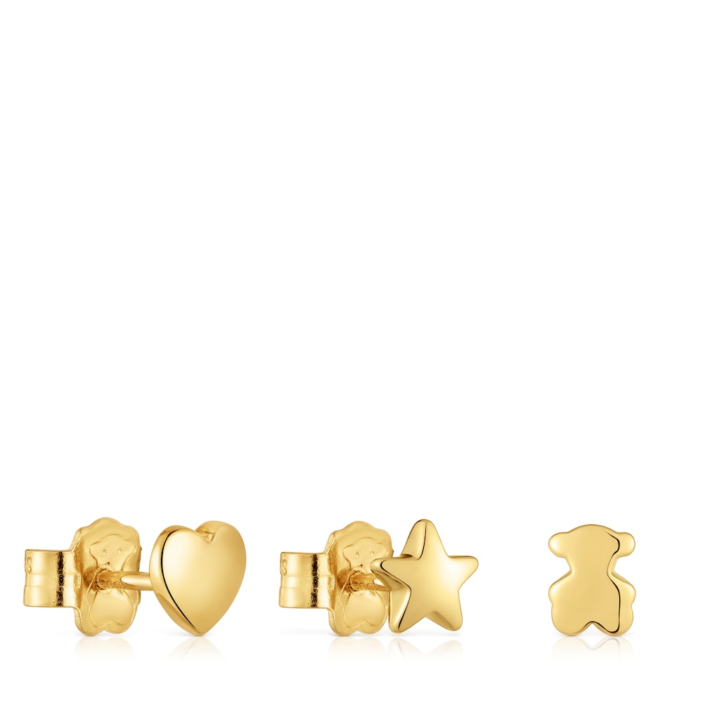 Pack of three 18kt gold plating over silver Earrings with motifs Bold Motif image number 0