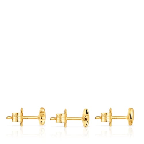 Pack de tres pendientes con baño de oro 18 kt sobre plata motivos Bold Motif