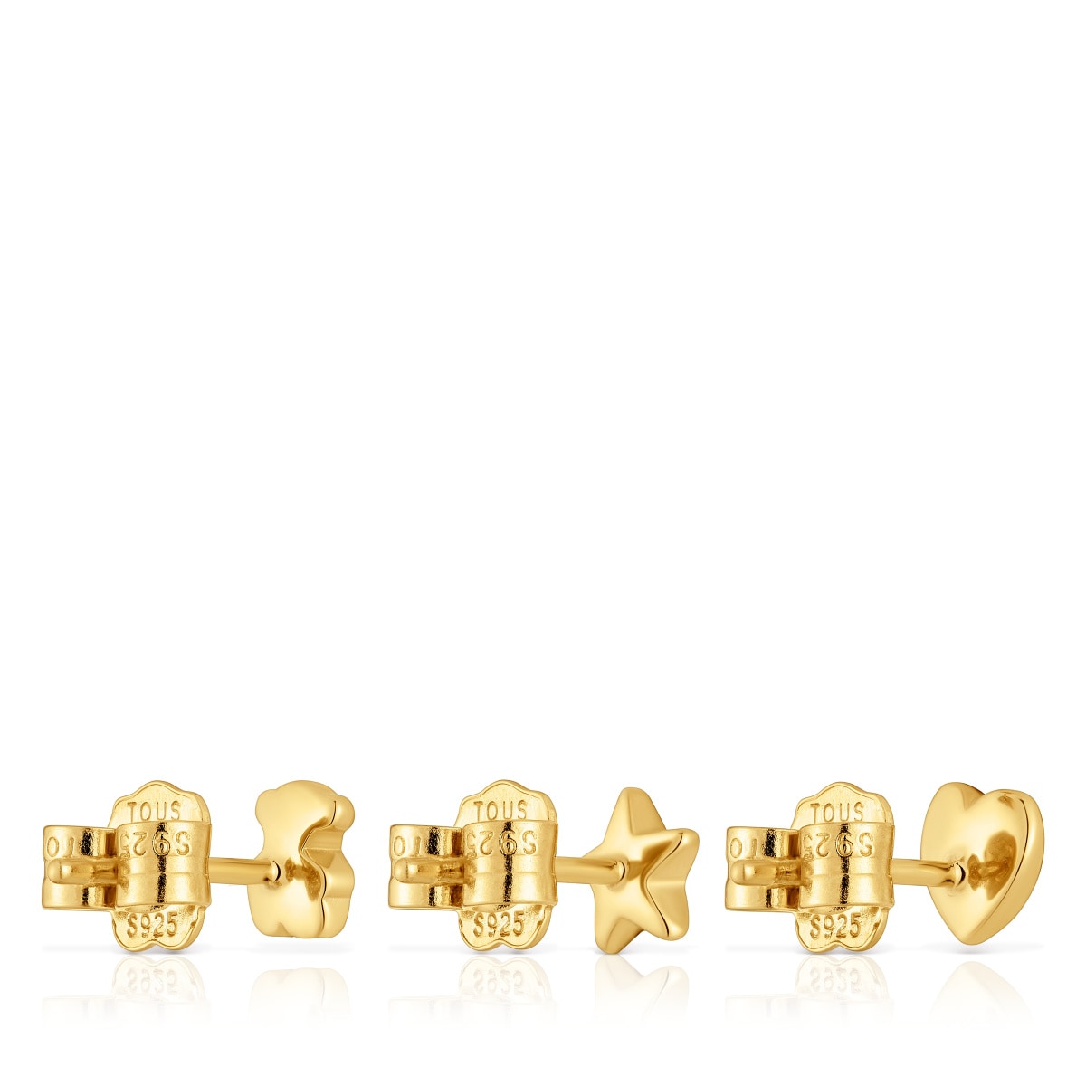 Pack de tres pendientes con baño de oro 18 kt sobre plata motivos Bold Motif