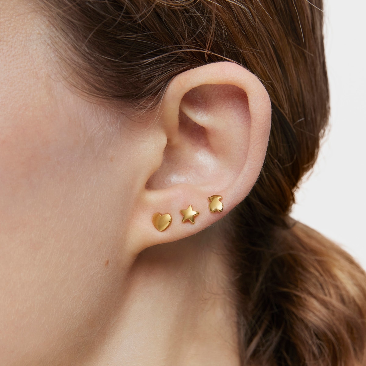 Pack de tres pendientes con baño de oro 18 kt sobre plata motivos Bold Motif