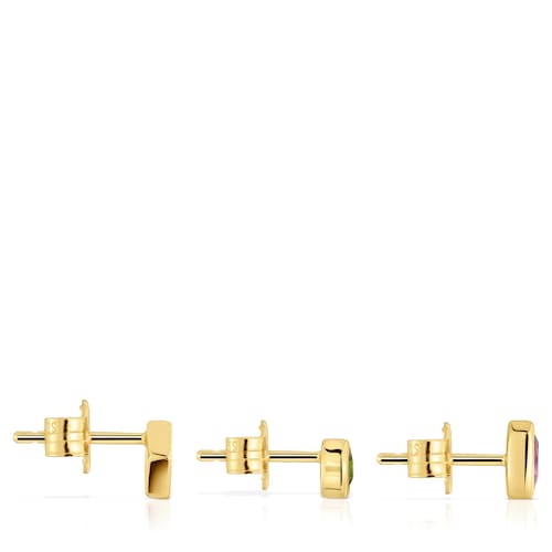 Pack de pendientes pequeños con baño de oro 18 kt sobre plata y gemas Basic Colors