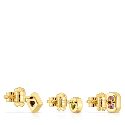 Pack de pendientes pequeños con baño de oro 18 kt sobre plata y gemas Basic Colors