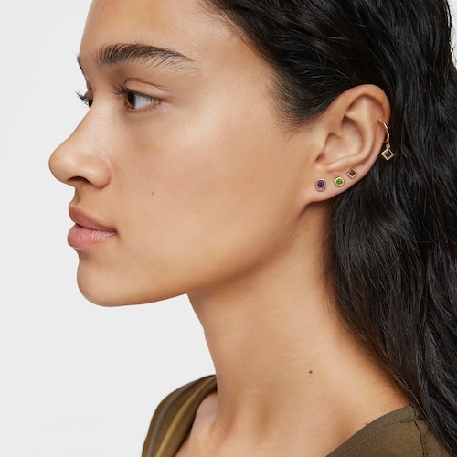Pack de pendientes pequeños con baño de oro 18 kt sobre plata y gemas Basic Colors