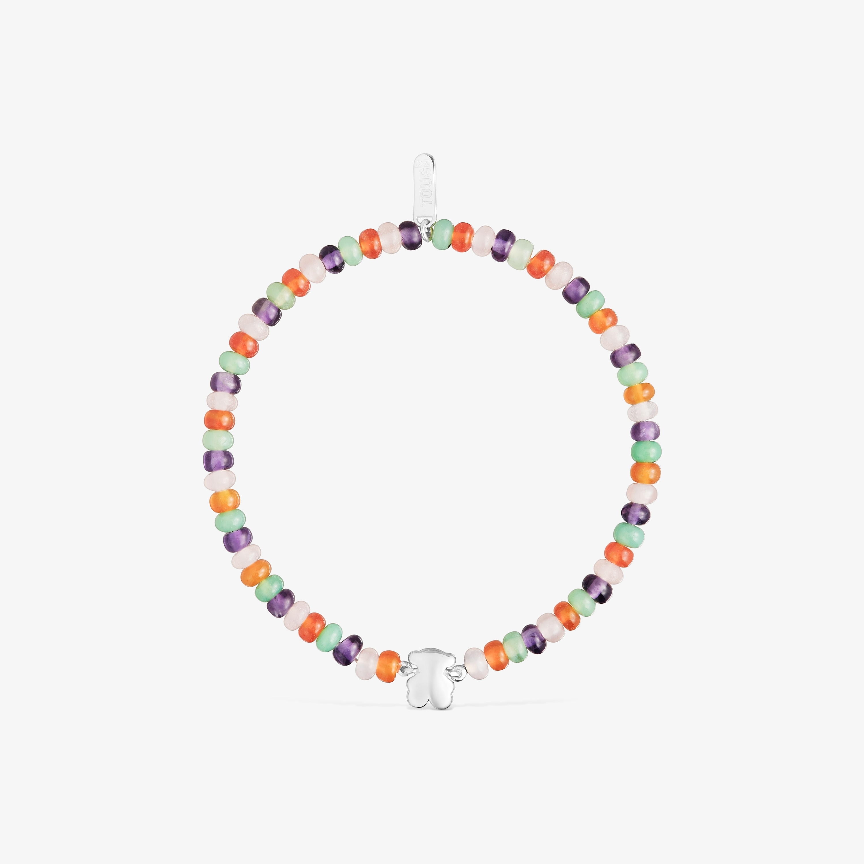 Elastic Bracelet with gemstones and a silver bear motif Bold Motif