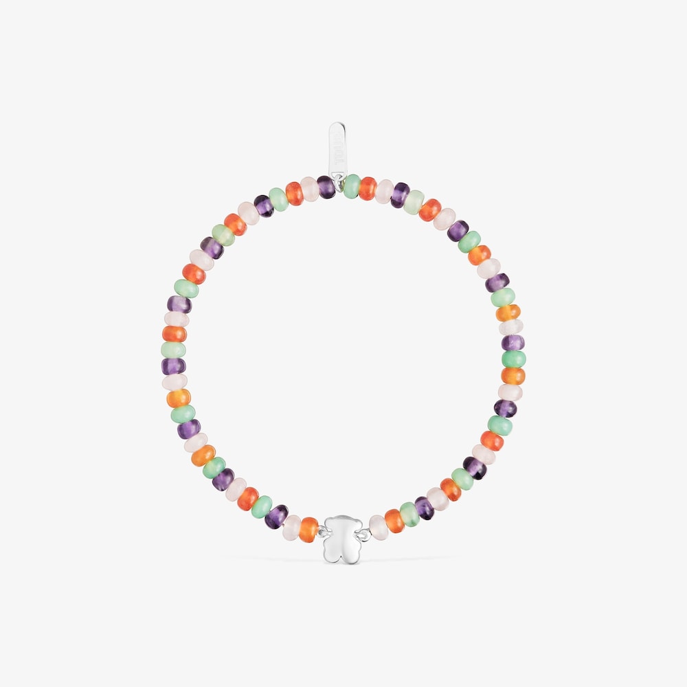 Elastic Bracelet with gemstones and a silver bear motif Bold Motif
