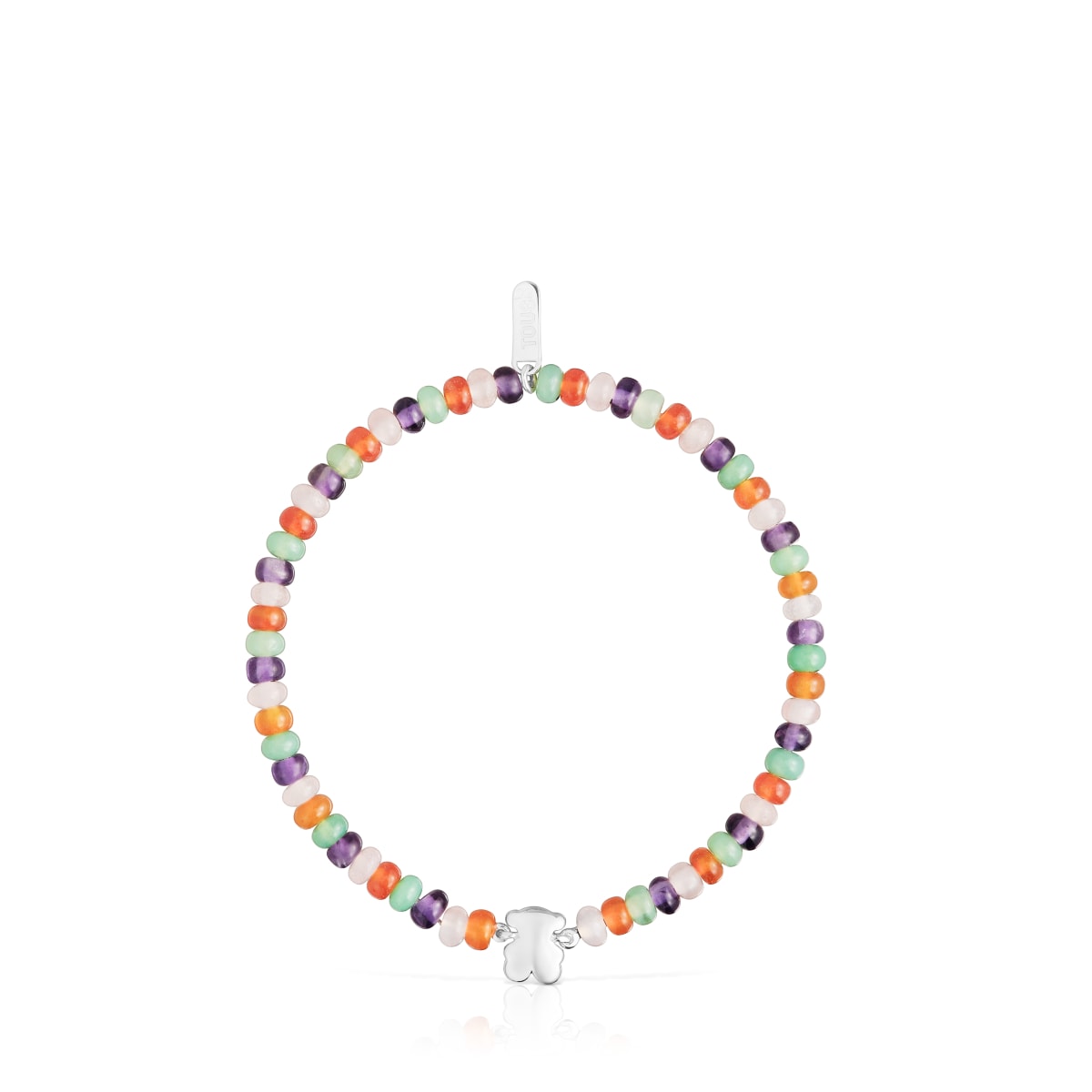 Pulsera elástica con gemas y motivo oso de plata Bold Motif