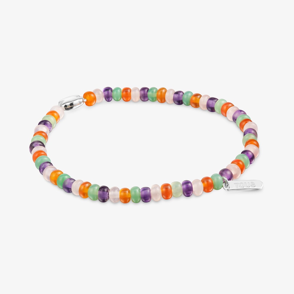 Elastic Bracelet with gemstones and a silver bear motif Bold Motif