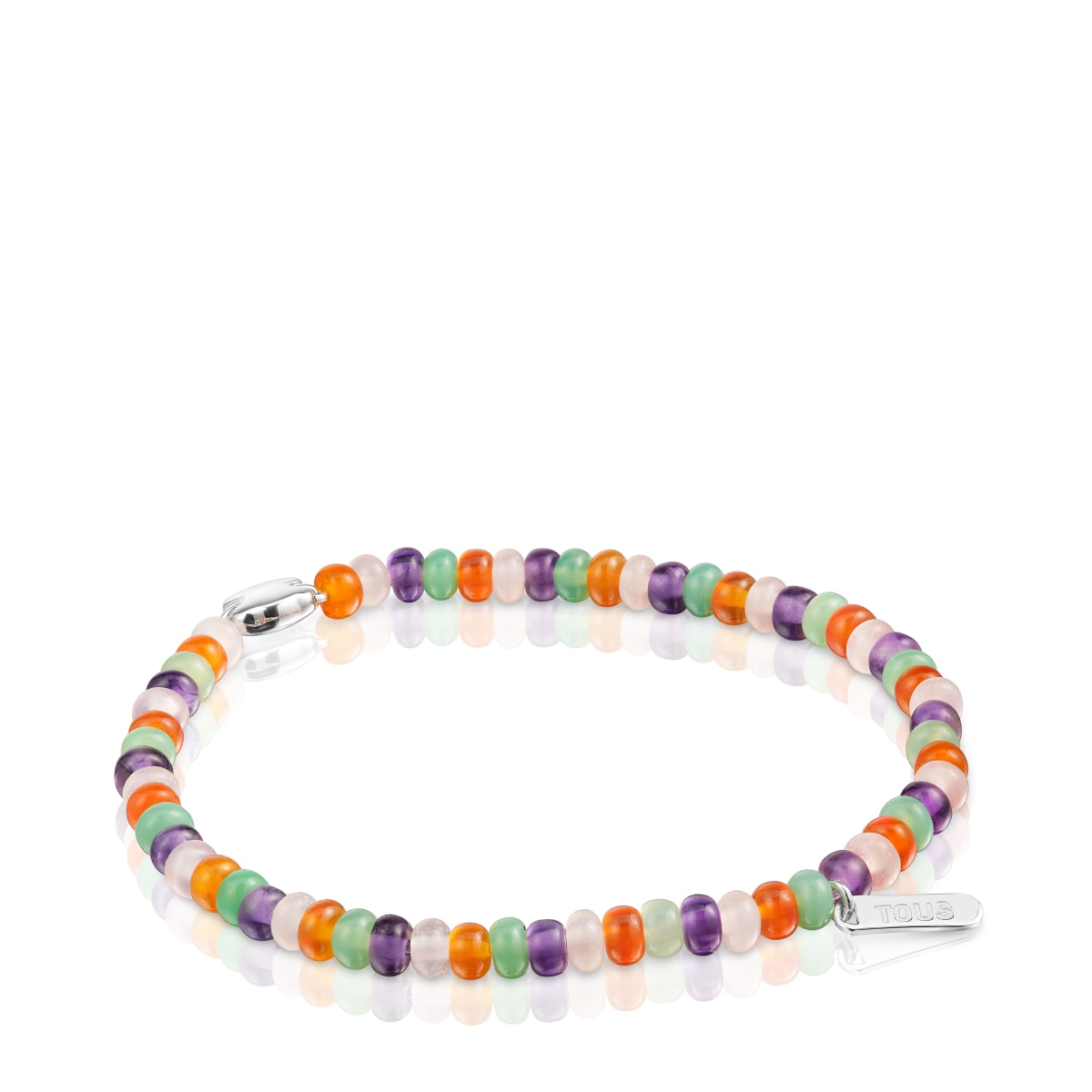 Pulsera elástica con gemas y motivo oso de plata Bold Motif
