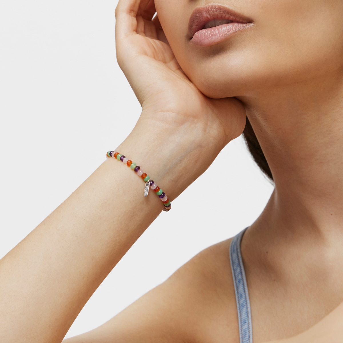 Pulsera elástica con gemas y motivo oso de plata Bold Motif
