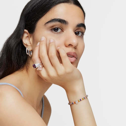 Elastic Bracelet with gemstones and a silver bear motif Bold Motif