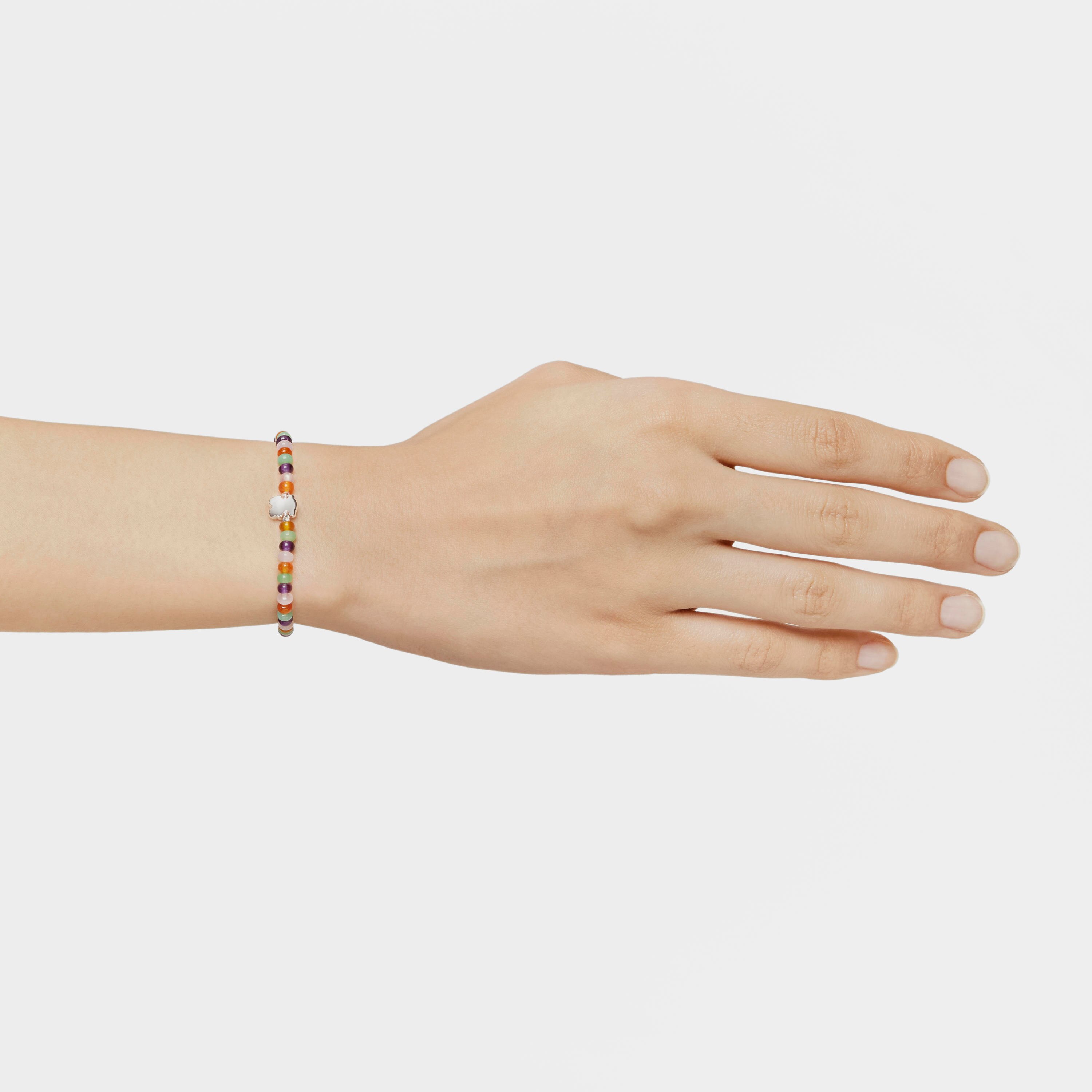 Elastic Bracelet with gemstones and a silver bear motif Bold Motif