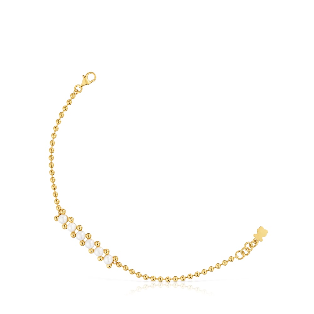 Pearl chain Bracelet with 18kt gold plating over silver and cultured pearls Gloss