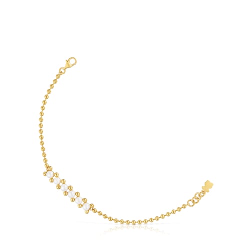 Pearl chain Bracelet with 18kt gold plating over silver and cultured pearls Gloss