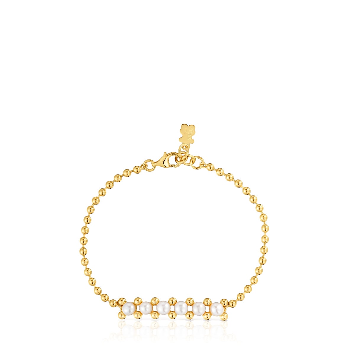 Pearl chain Bracelet with 18kt gold plating over silver and cultured pearls Gloss