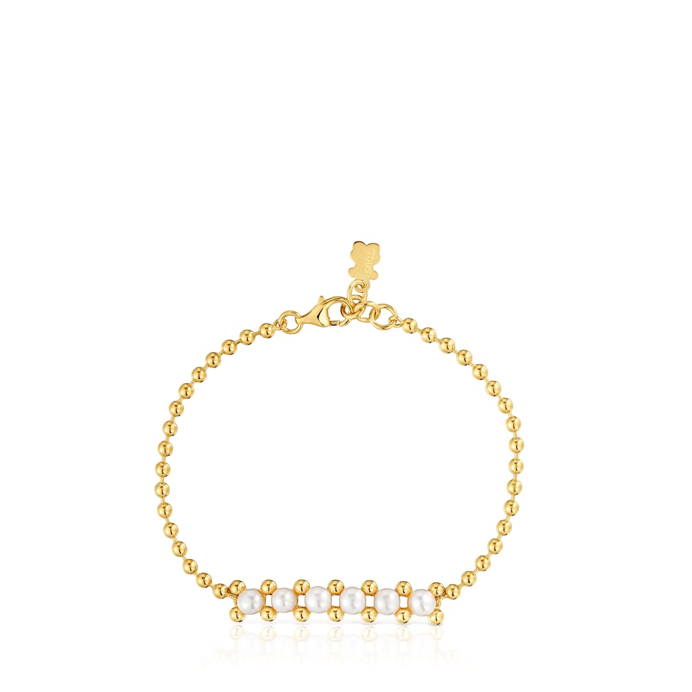 Pulsera cadena con baño de oro de 18 kt sobre plata y perlas cultivadas Gloss Pulsera cadena con baño de oro de 18 kt sobre plata y perlas cultivadas Gloss