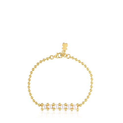 Pearl chain Bracelet with 18kt gold plating over silver and cultured pearls Gloss