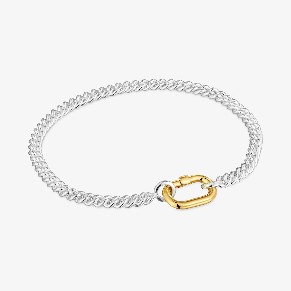 Pulsera de plata con anilla bicolor Hold Oval