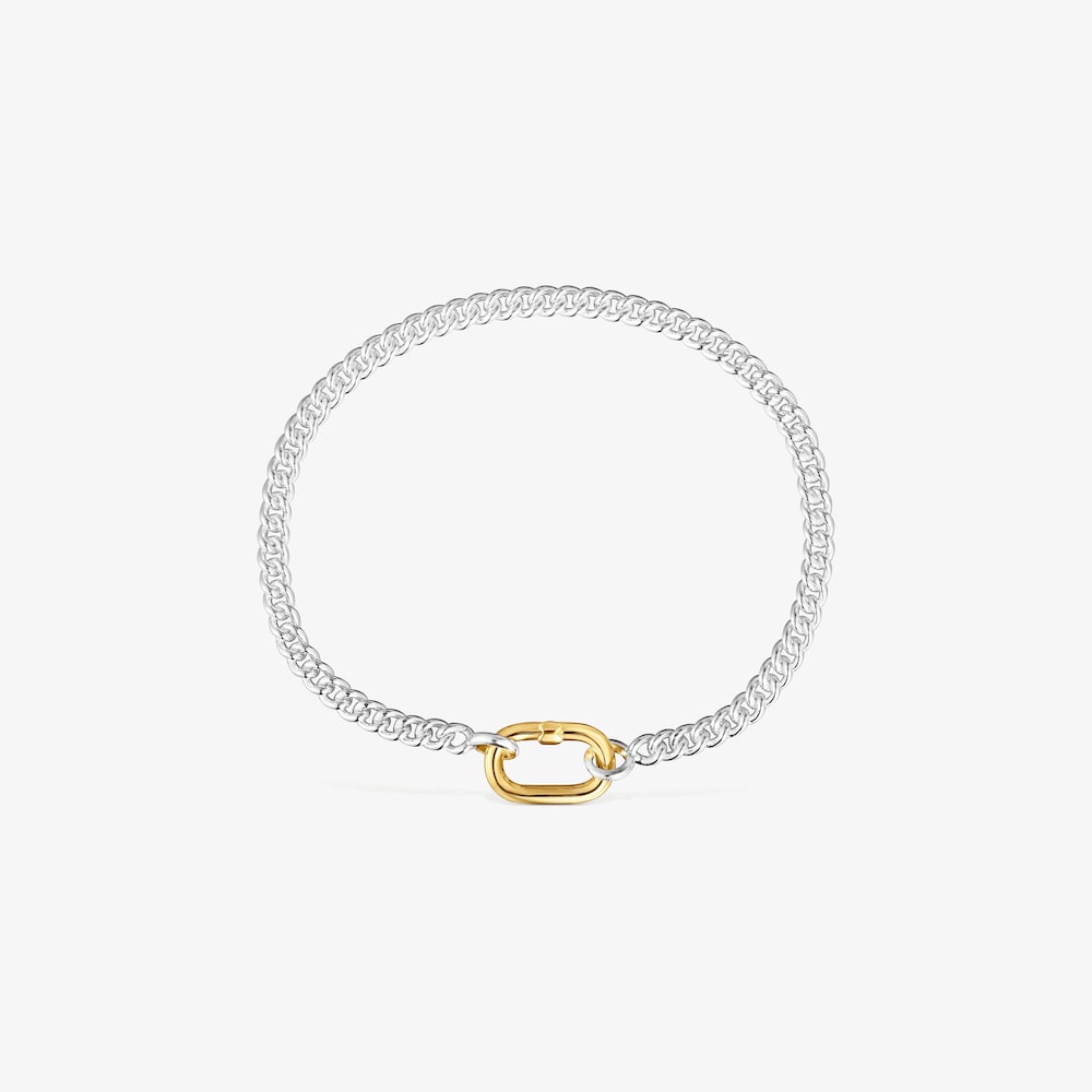 Pulsera de plata con anilla bicolor Hold Oval
