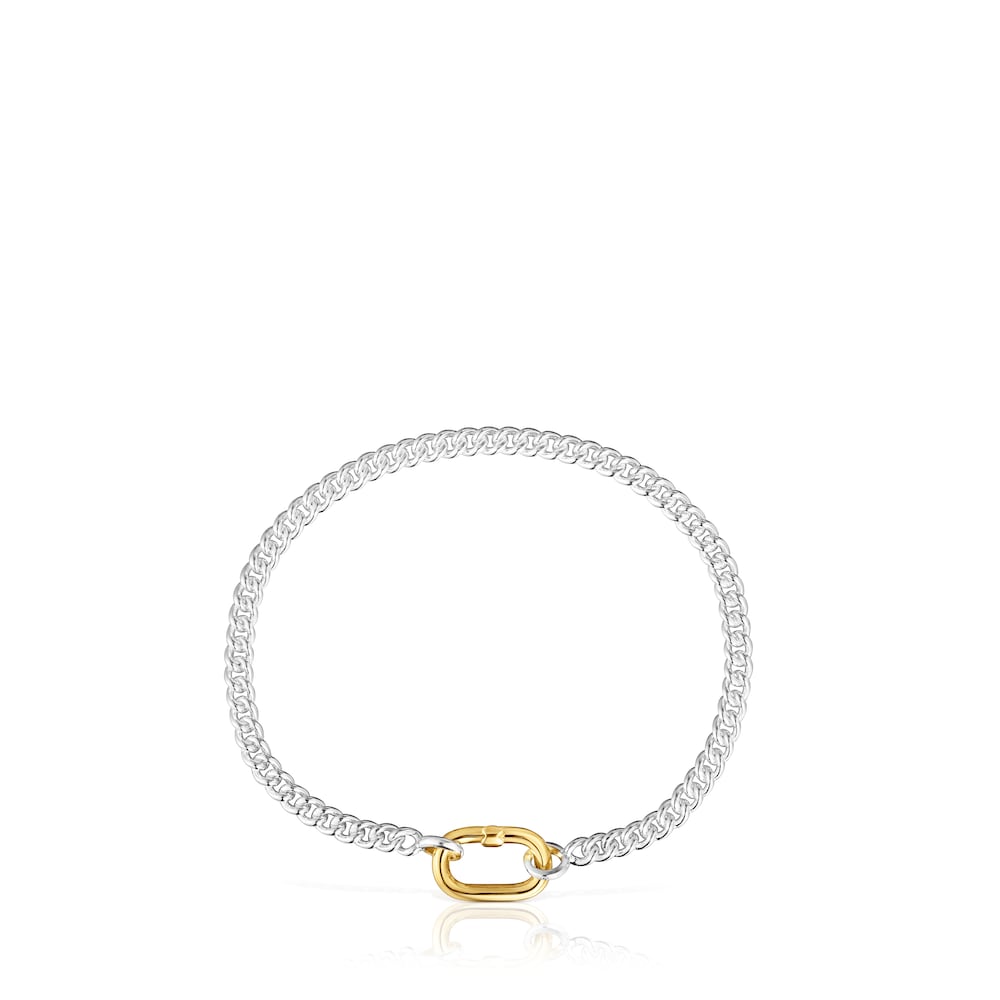 Pulsera de plata con anilla bicolor Hold Oval image number 1