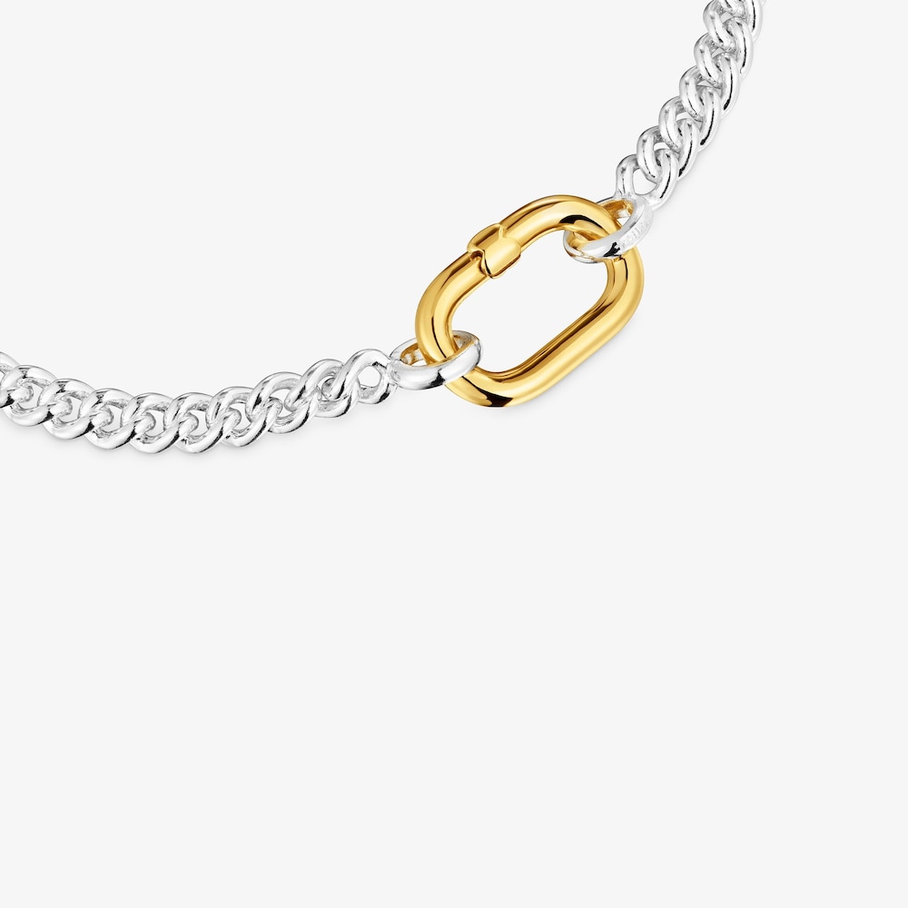 Pulsera de plata con anilla bicolor Hold Oval