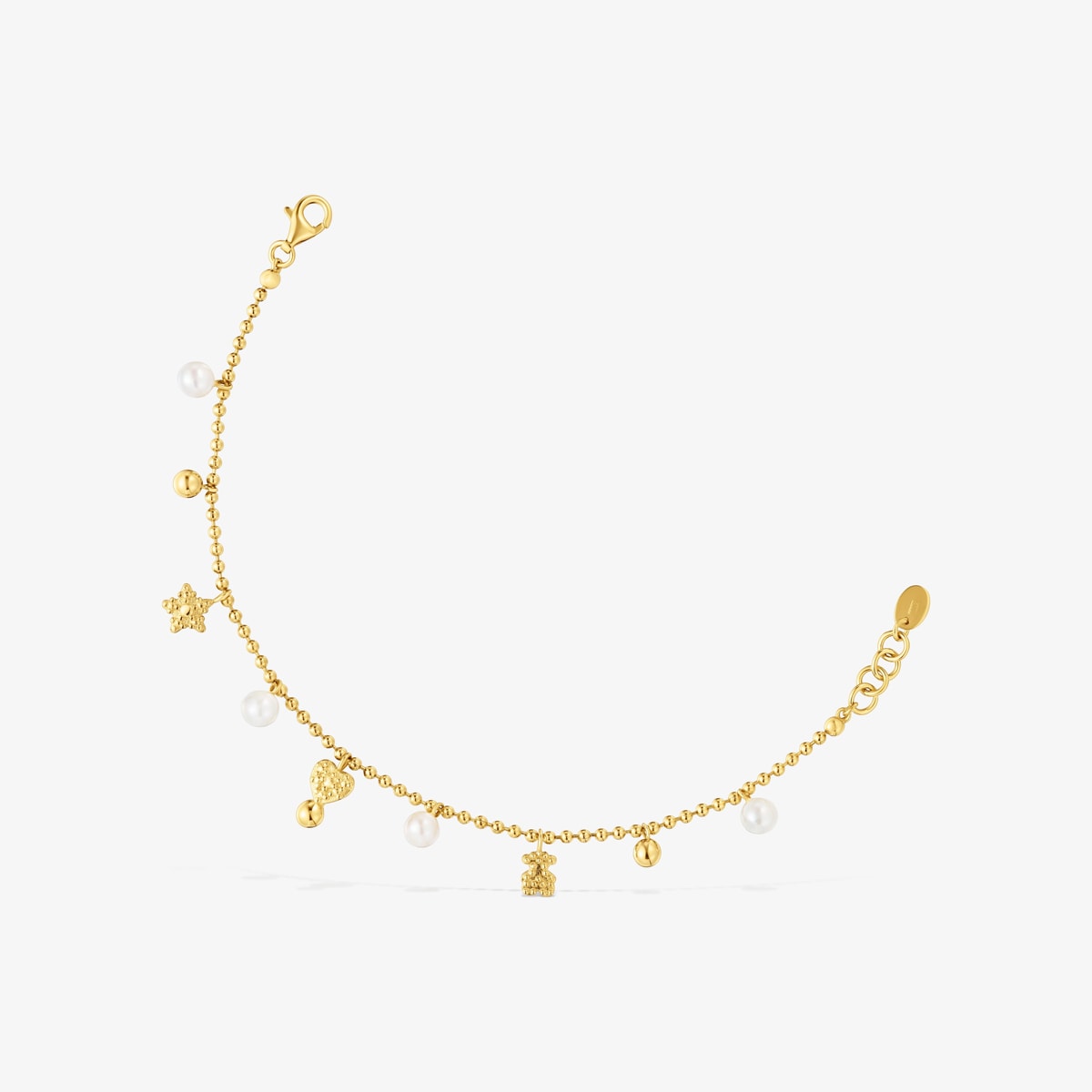 Tous - Pulsera Cadena Con Baño De Oro De 18 Kt Sobre Plata, Perlas Cultivadas Y Motivos Tous Grain - Blanco