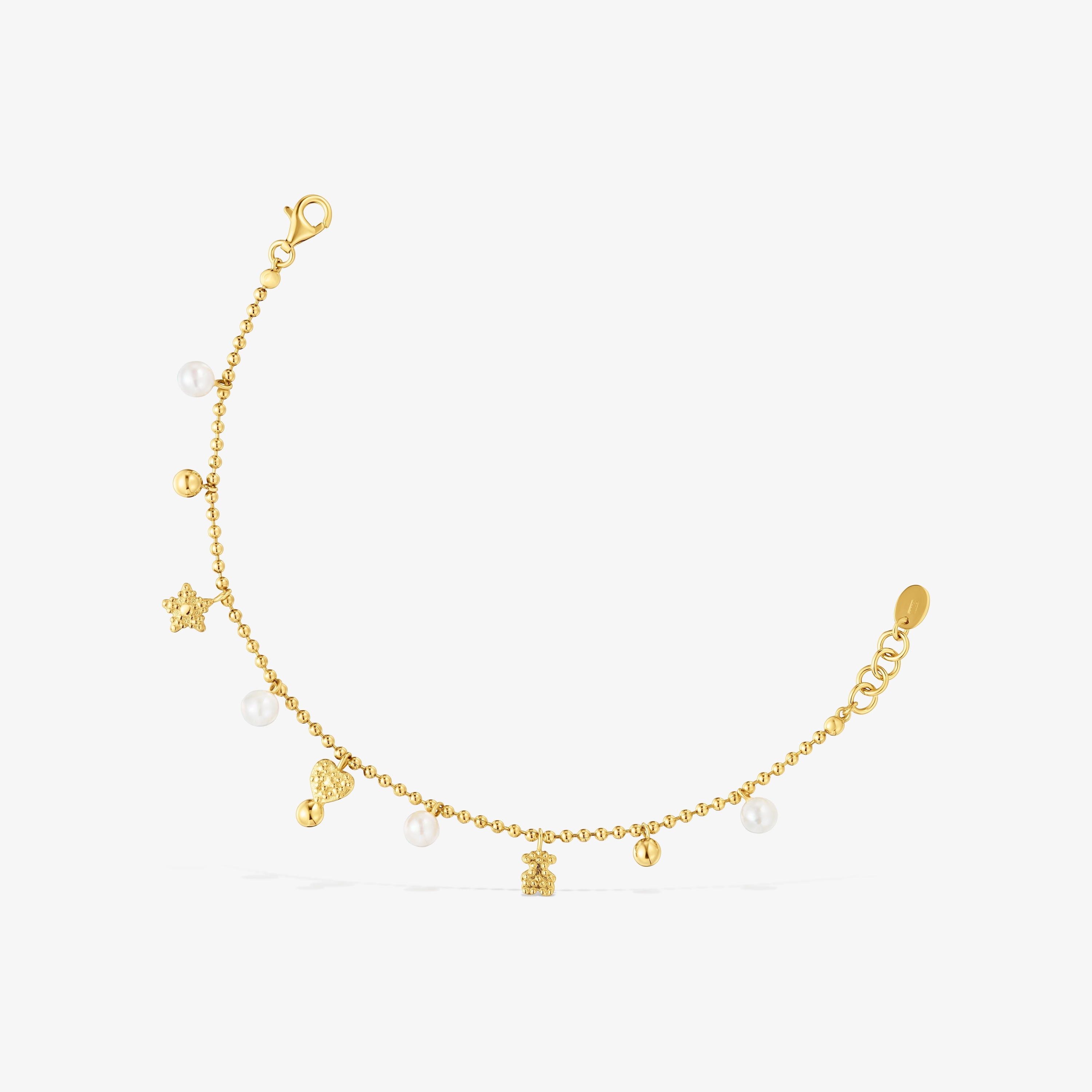 Chain Bracelet with 18K gold vermeil and cultured pearls and motifs TOUS Grain