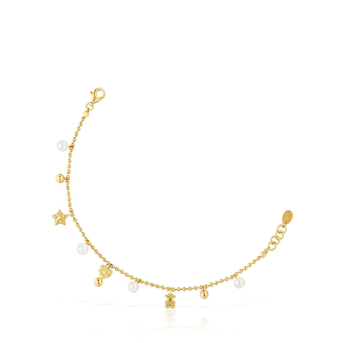 Chain Bracelet with 18kt gold plating over silver and cultured pearls and motifs TOUS Grain