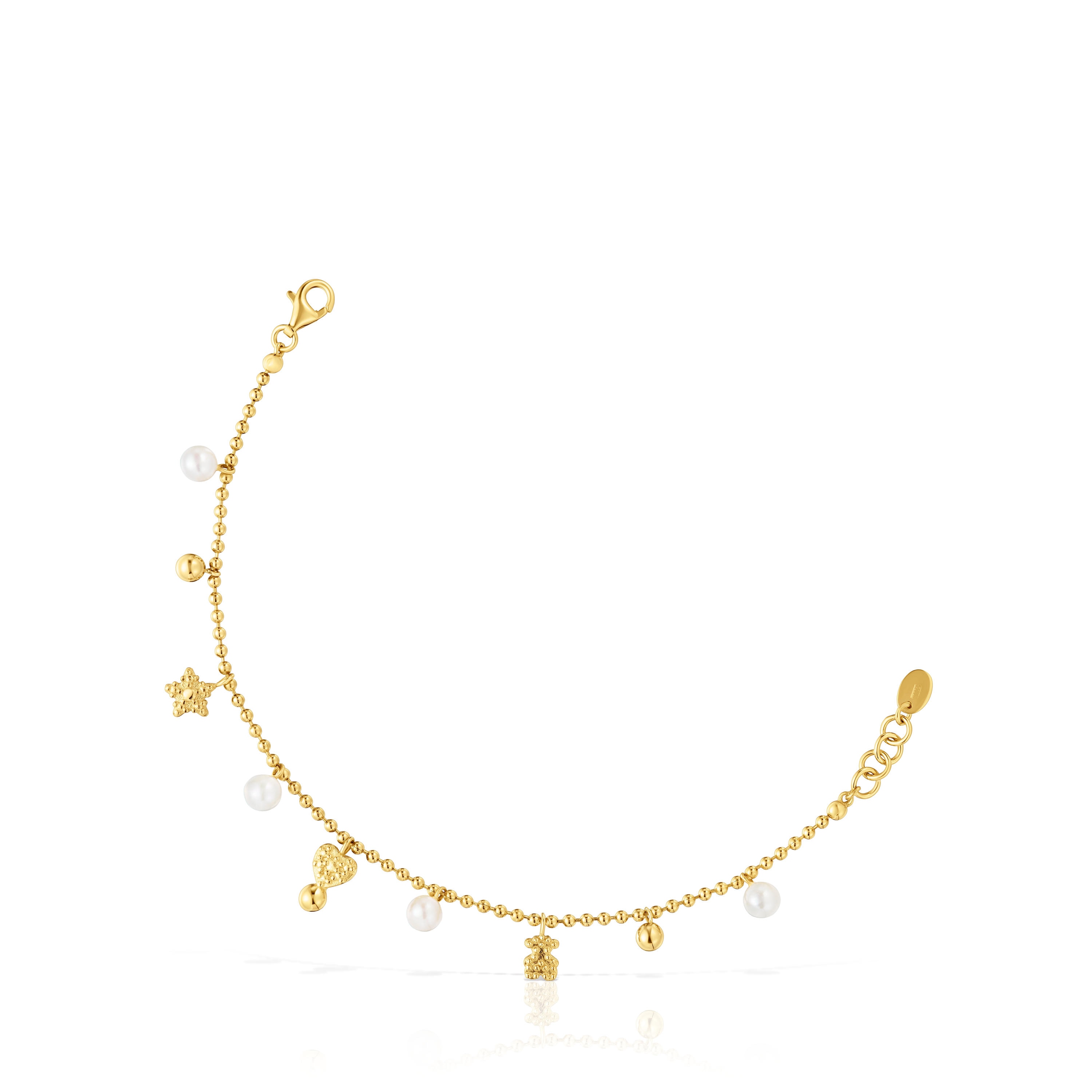 Chain Bracelet with 18kt gold plating over silver and cultured pearls and motifs TOUS Grain