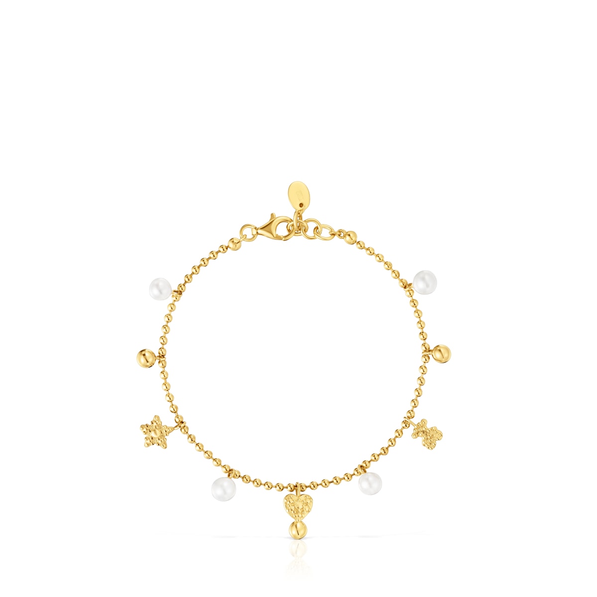 Chain Bracelet with 18kt gold plating over silver and cultured pearls and motifs TOUS Grain