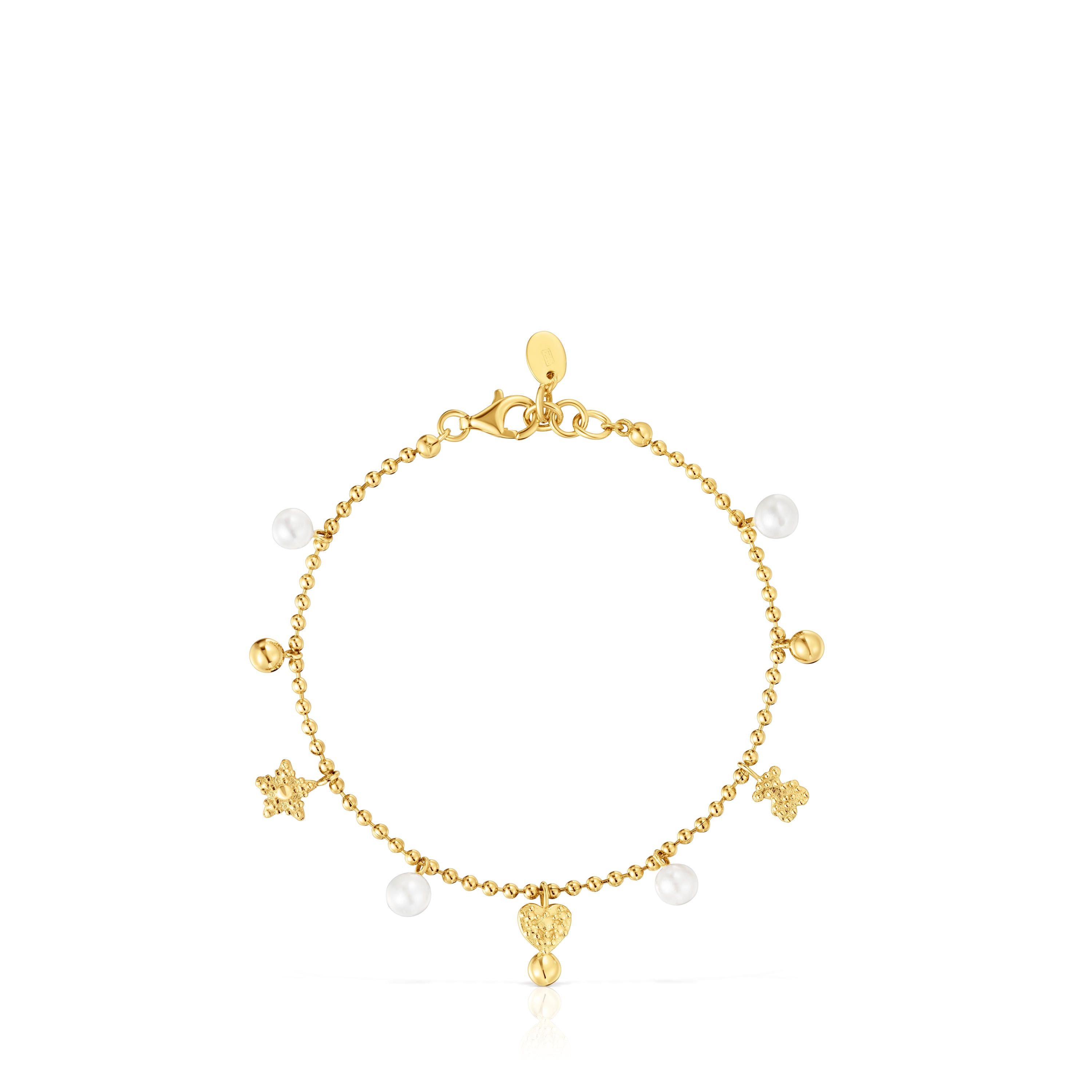 Chain Bracelet with 18kt gold plating over silver and cultured pearls and motifs TOUS Grain
