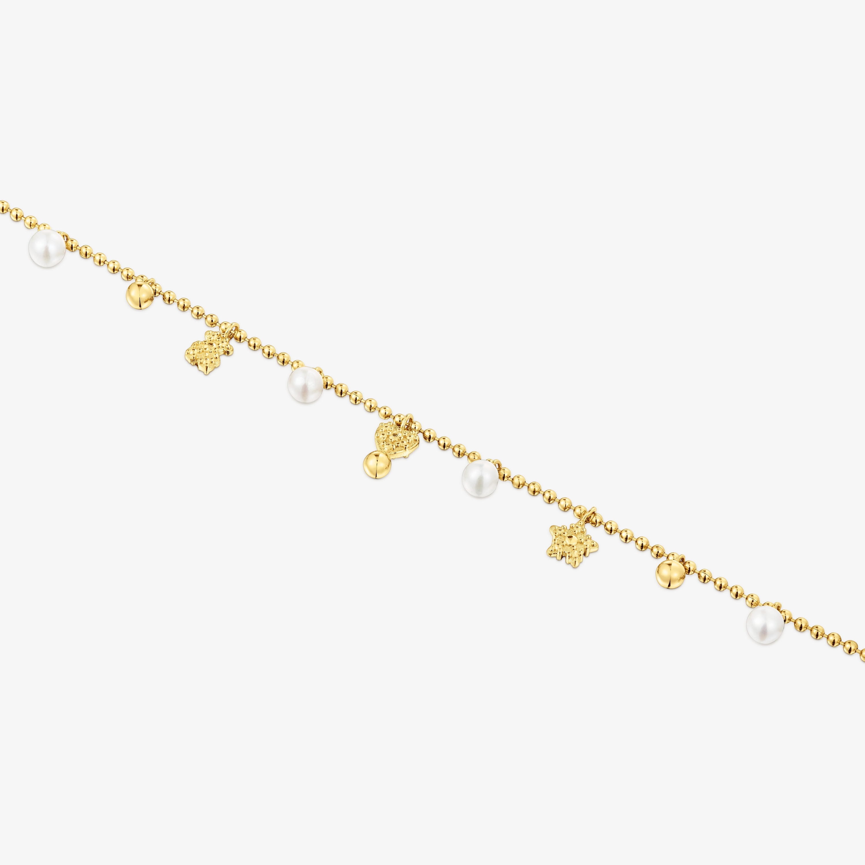 Chain Bracelet with 18K gold vermeil and cultured pearls and motifs TOUS Grain