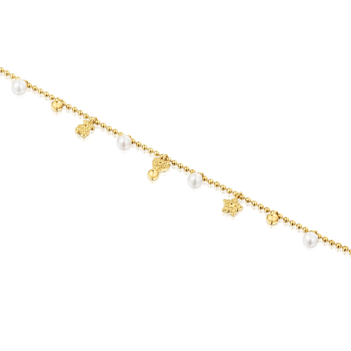 Chain Bracelet with 18kt gold plating over silver and cultured pearls and motifs TOUS Grain