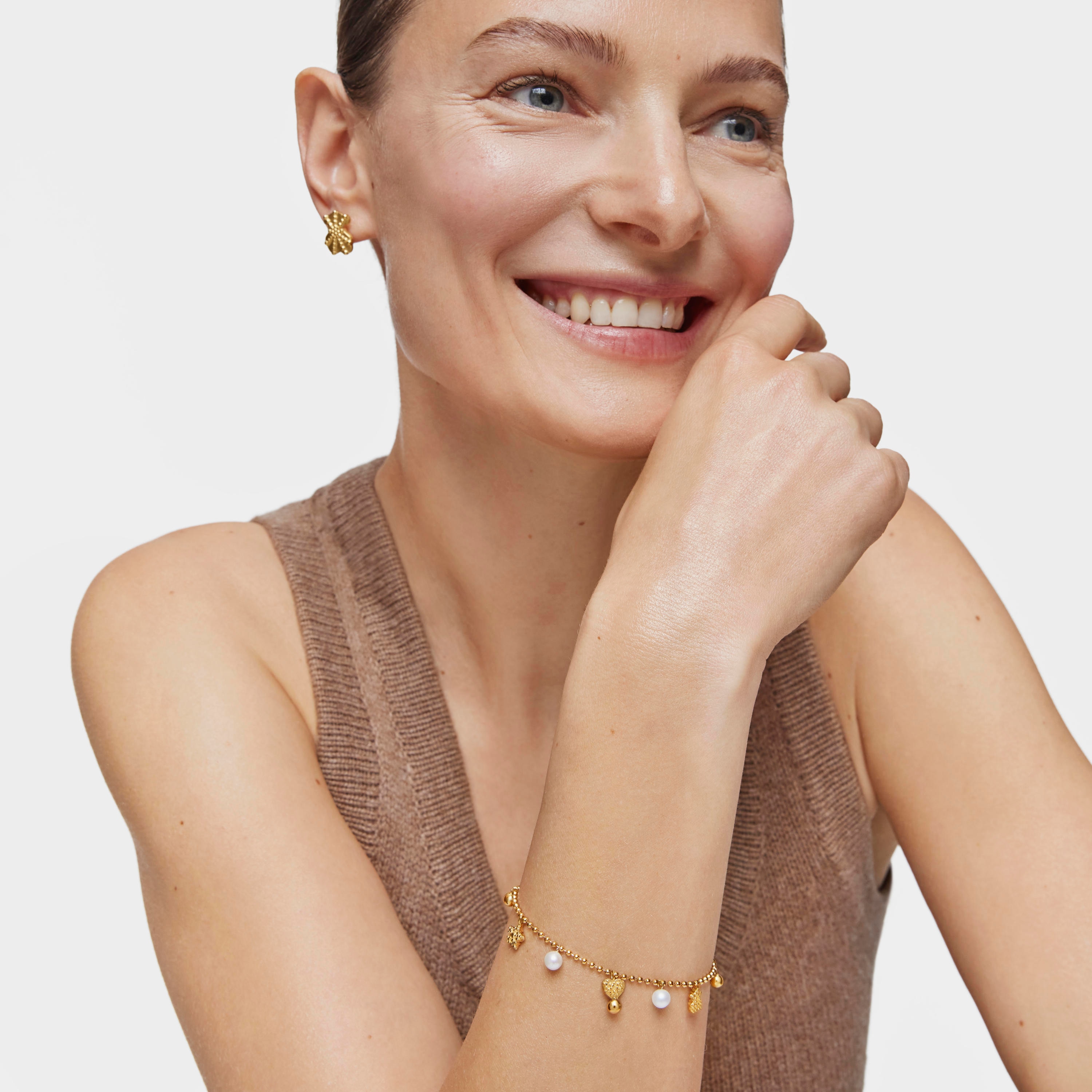 Chain Bracelet with 18K gold vermeil and cultured pearls and motifs TOUS Grain