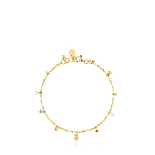 Pulsera cadena con baño de oro de 18 kt sobre plata, perlas cultivadas y gemas TOUS Grain