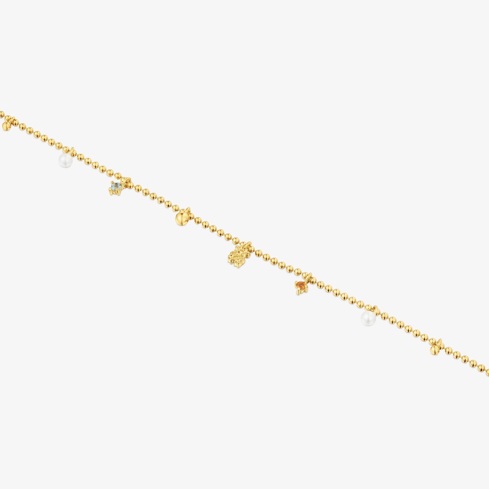 Kettenarmband TOUS Grain aus 18&nbsp;kt vergoldetem Silber mit Zuchtperlen und Edelsteinen