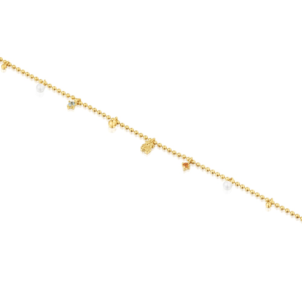 Pulsera cadena con baño de oro de 18 kt sobre plata, perlas cultivadas y gemas TOUS Grain image number 2