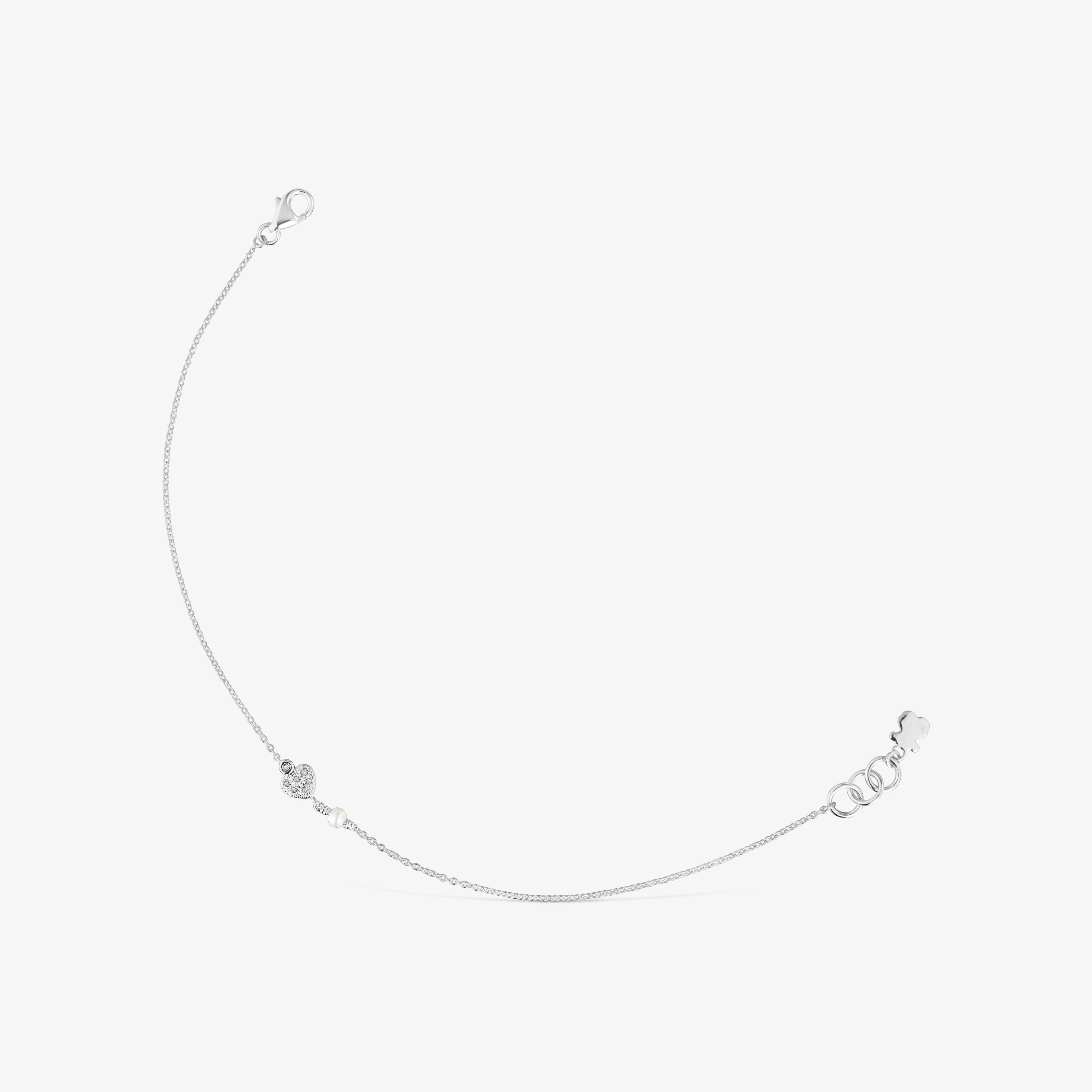 White-gold heart Chain bracelet with diamonds and cultured pearls TOUS Grain