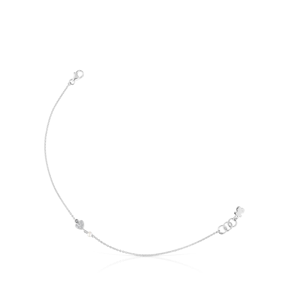 Tous - Pulsera Cadena Corazón De Oro Blanco Con Diamantes Y Perlas Cultivadas Tous Grain - Plateado