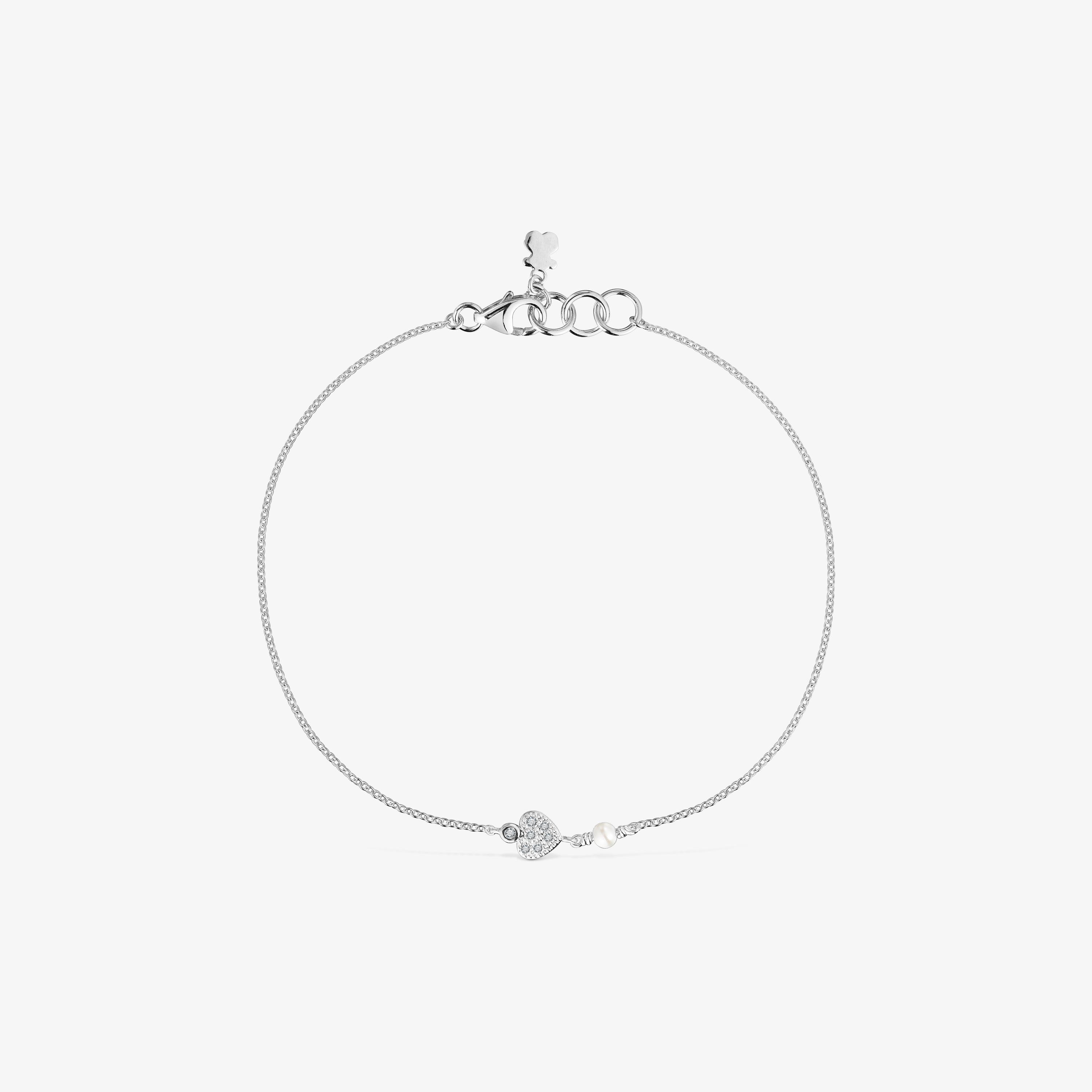 White-gold heart Chain bracelet with diamonds and cultured pearls TOUS Grain