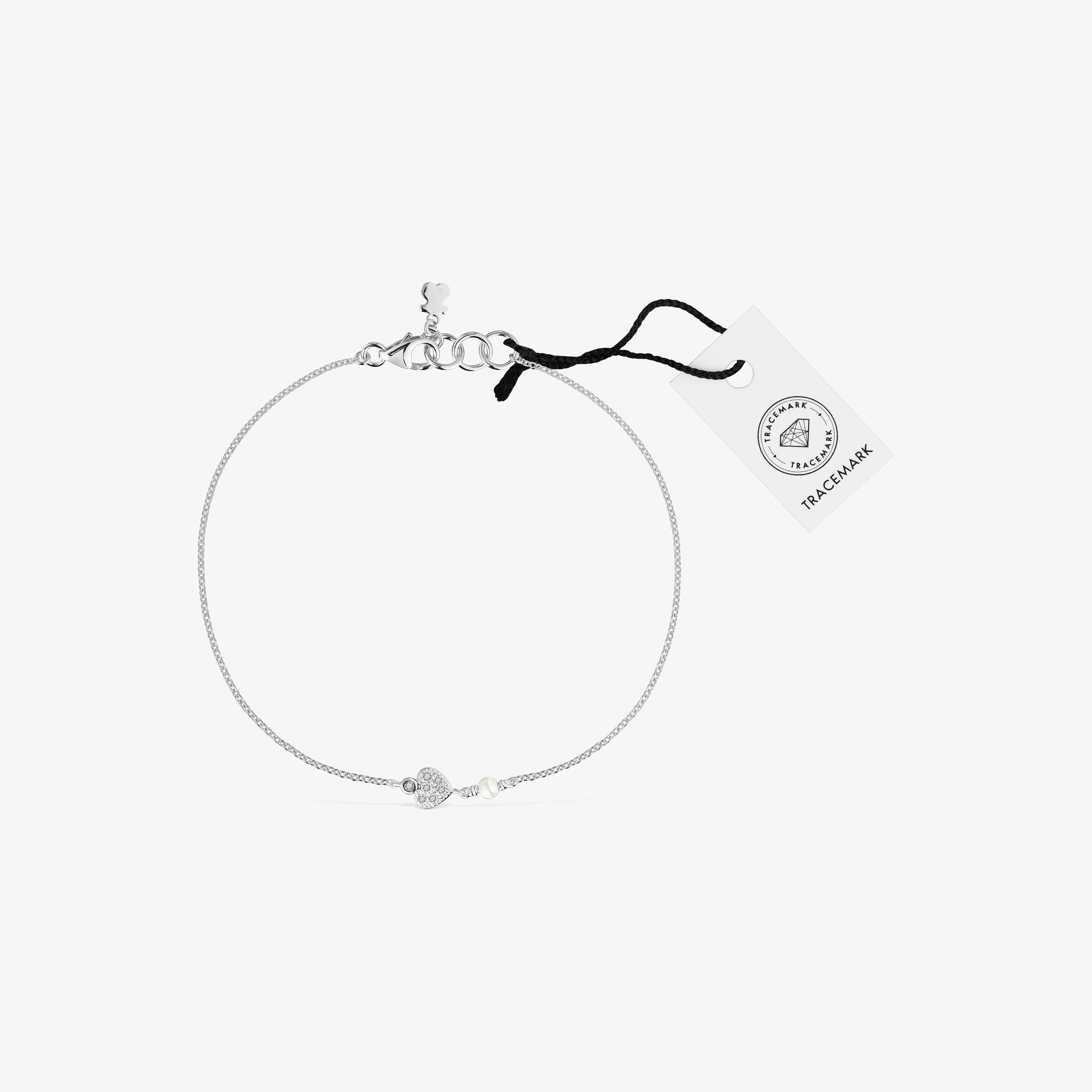 White-gold heart Chain bracelet with diamonds and cultured pearls TOUS Grain