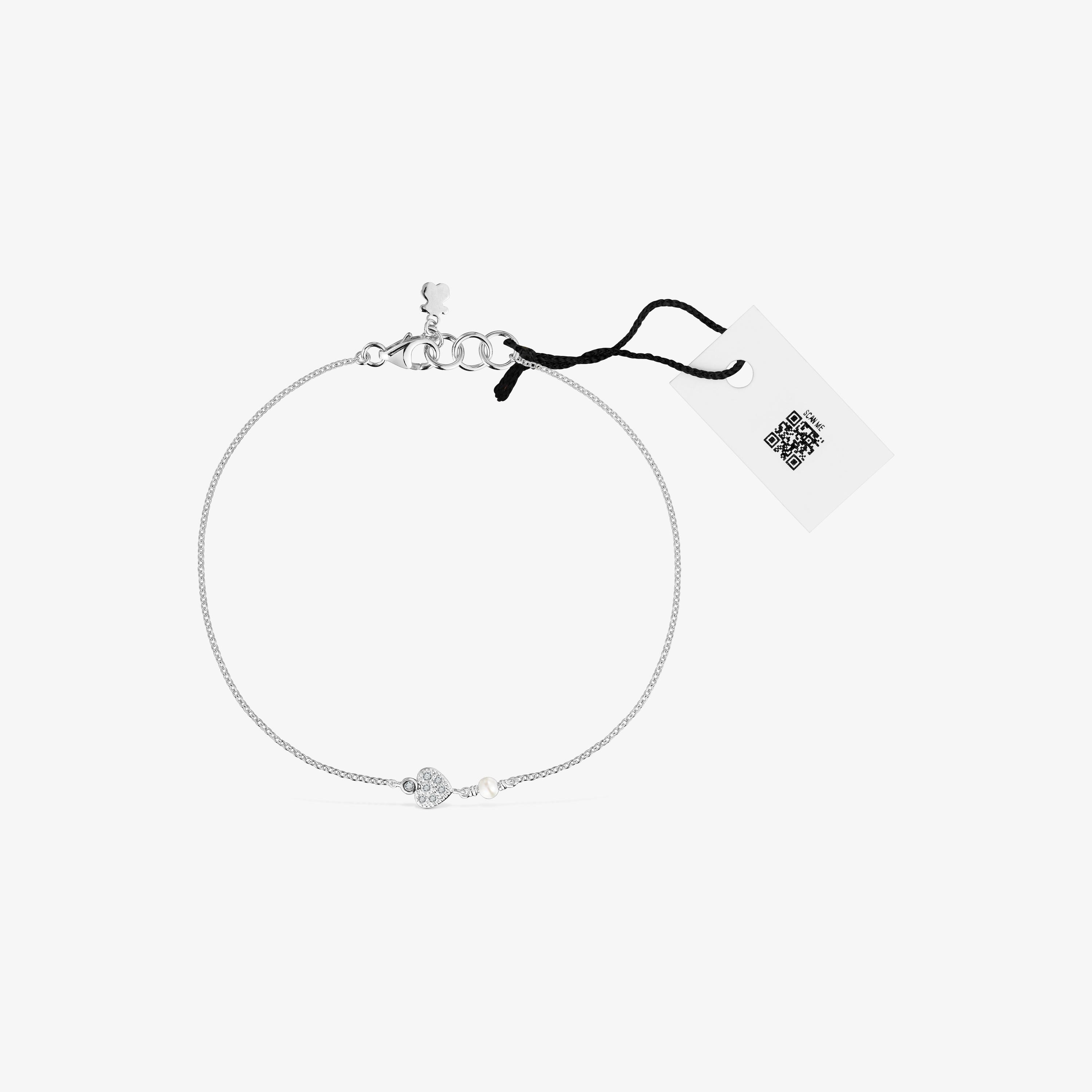 White-gold heart Chain bracelet with diamonds and cultured pearls TOUS Grain
