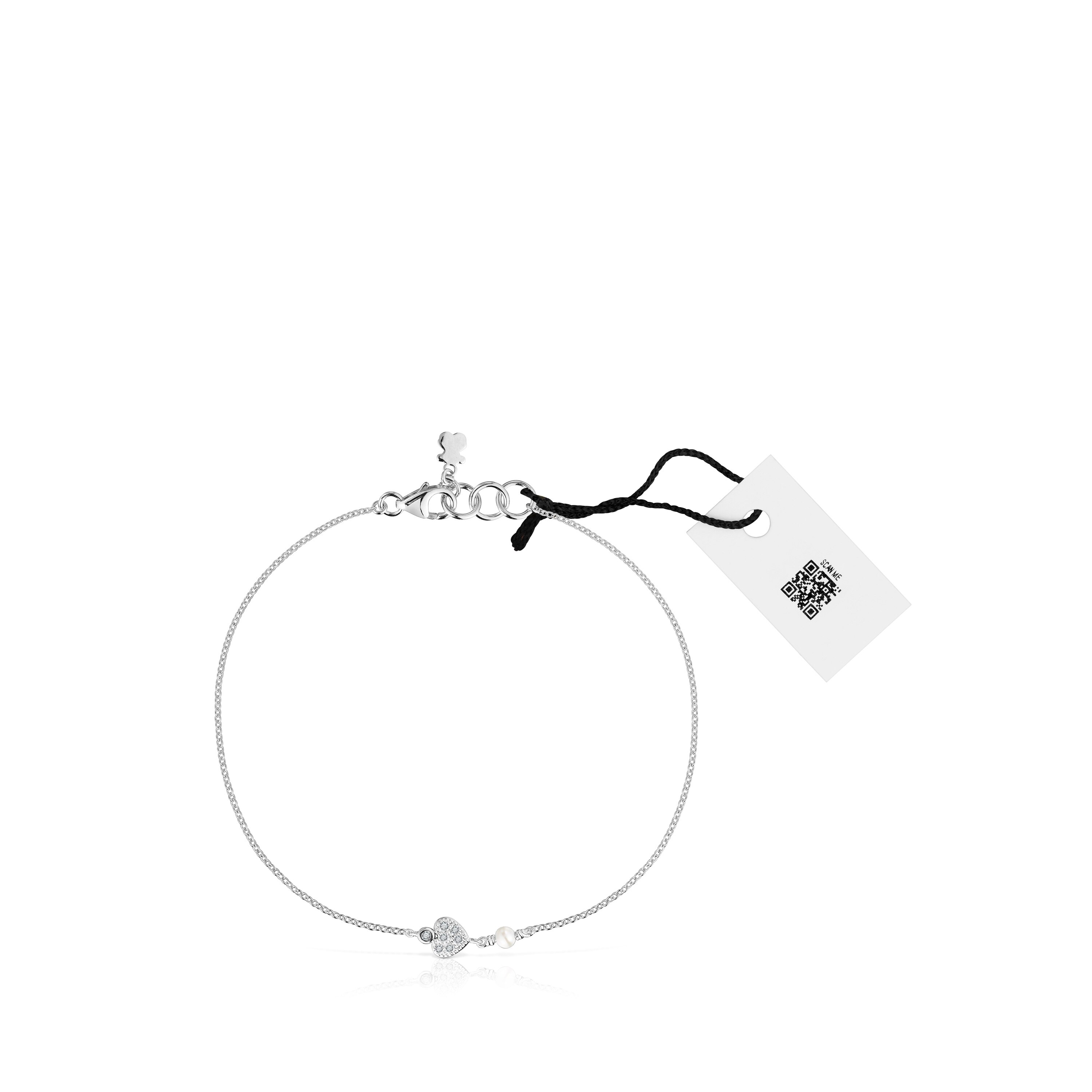 White-gold heart Chain bracelet with diamonds and cultured pearls TOUS Grain