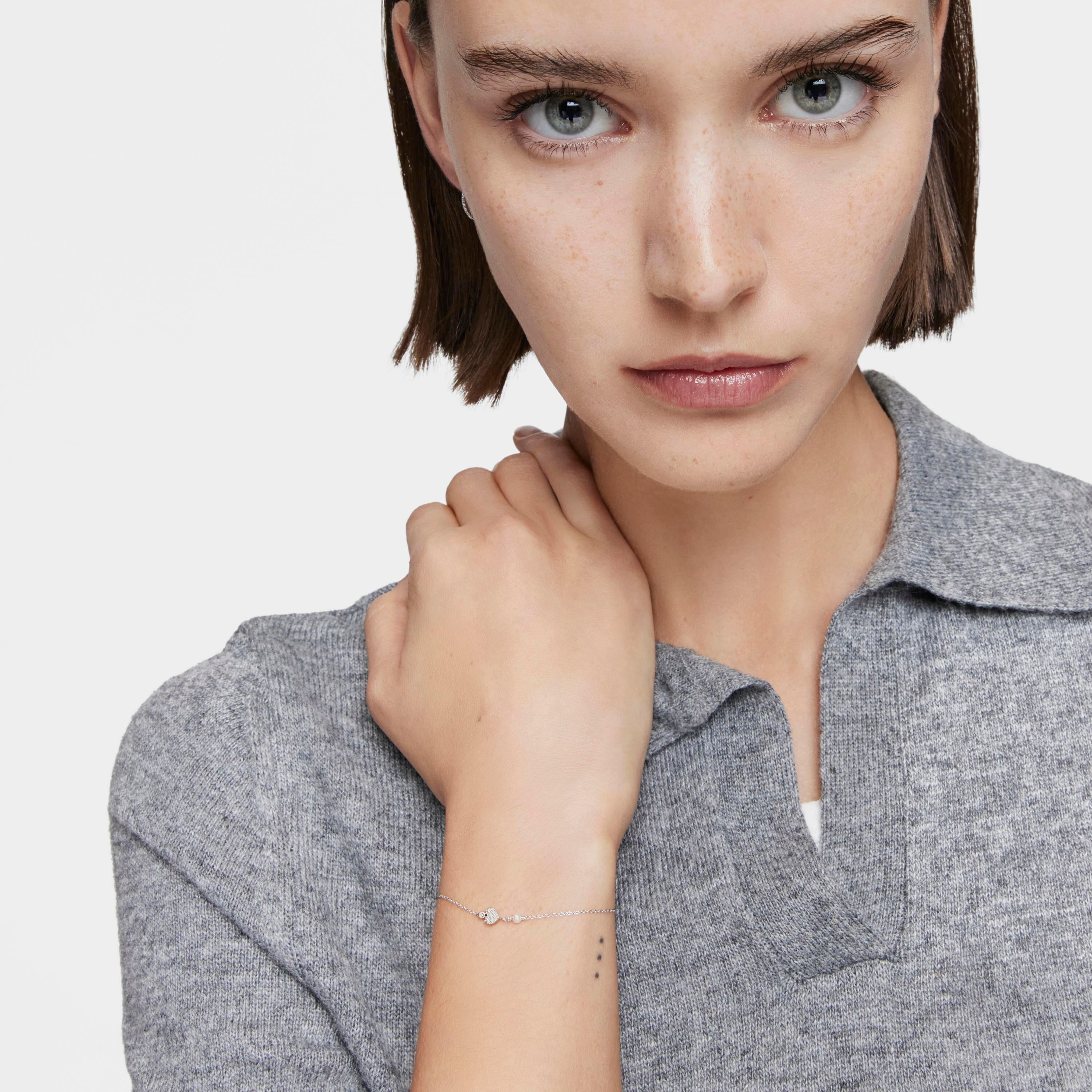 White-gold heart Chain bracelet with diamonds and cultured pearls TOUS Grain