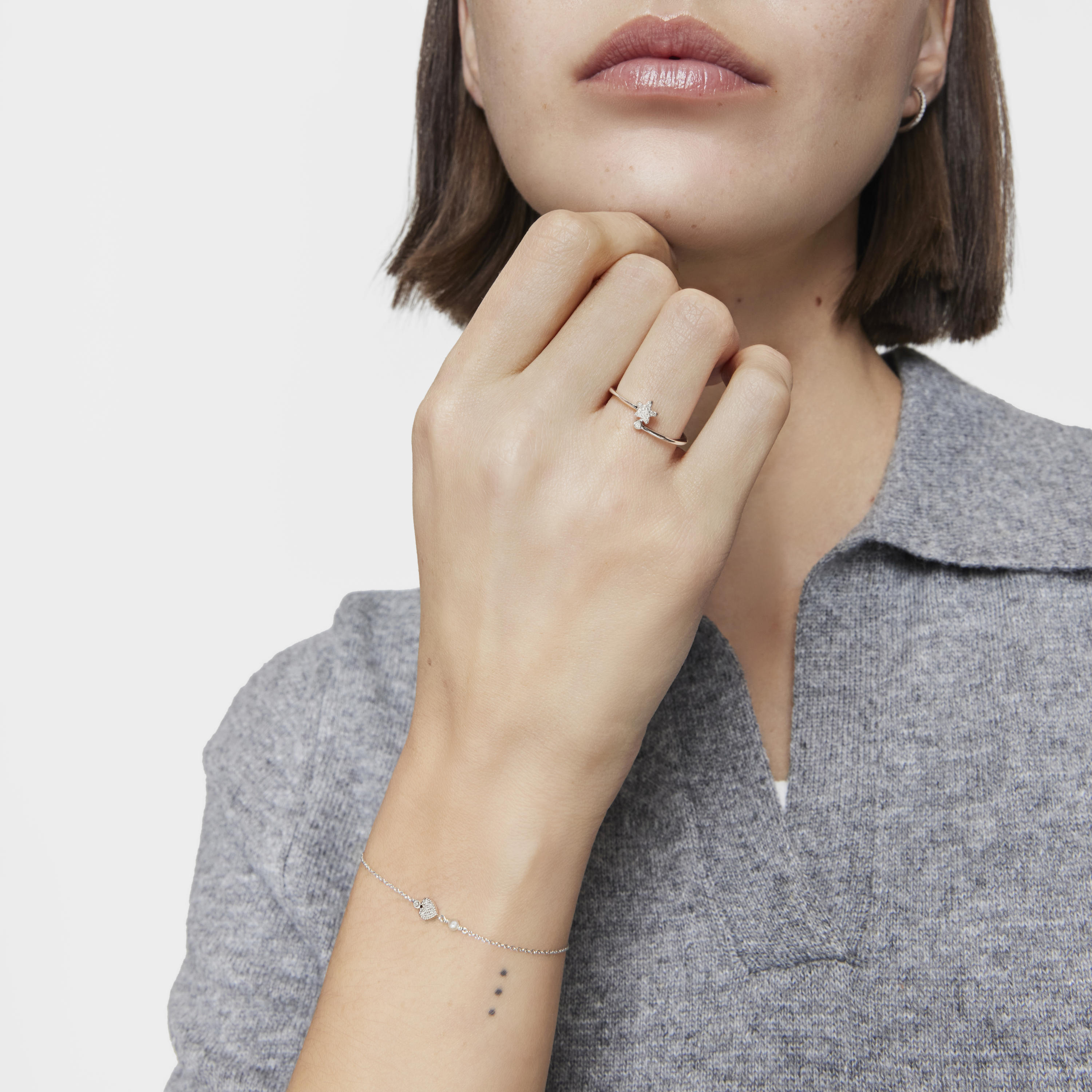 White-gold heart Chain bracelet with diamonds and cultured pearls TOUS Grain