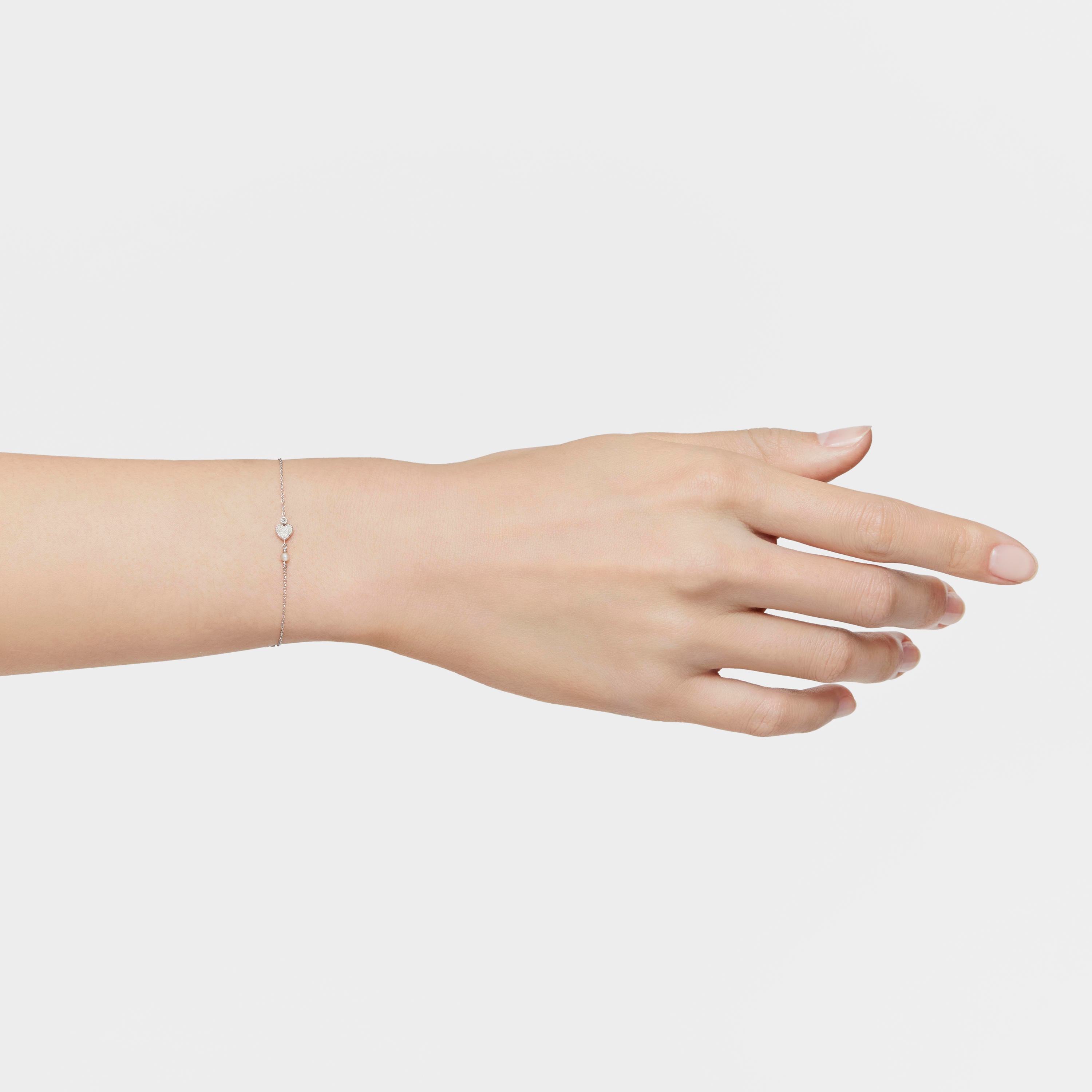 White-gold heart Chain bracelet with diamonds and cultured pearls TOUS Grain
