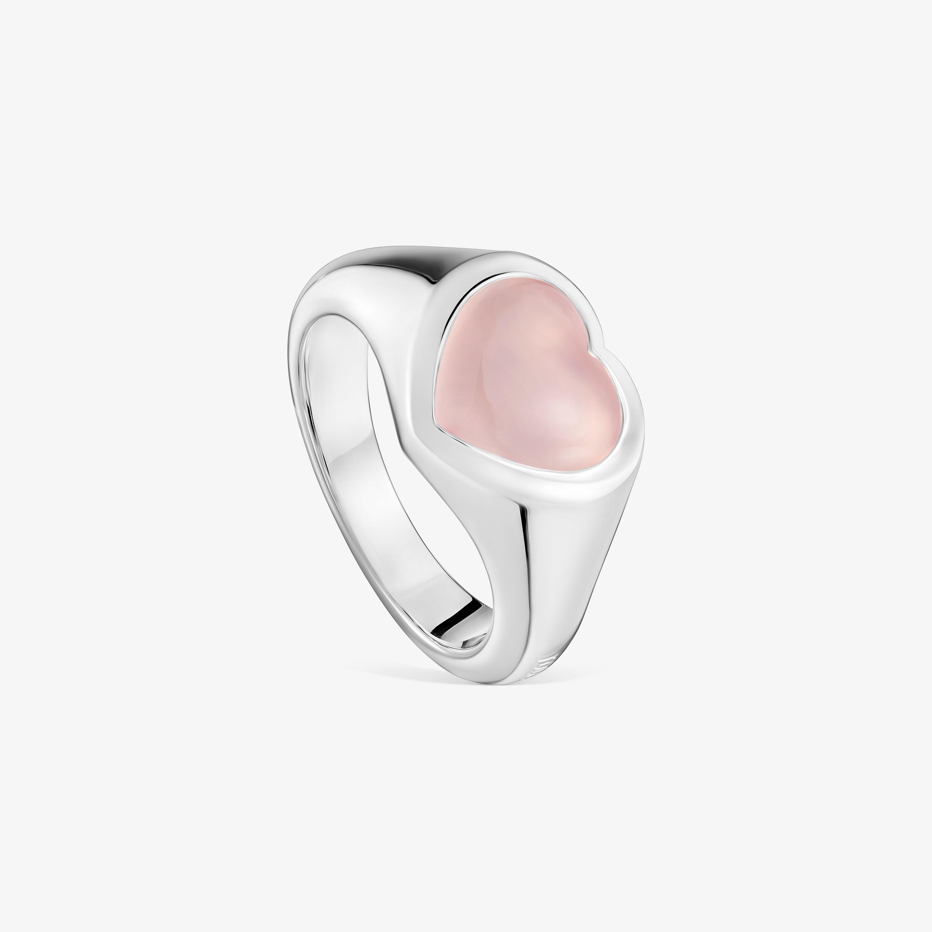 Silver and pink chalcedony heart Signet ring Bold Motif