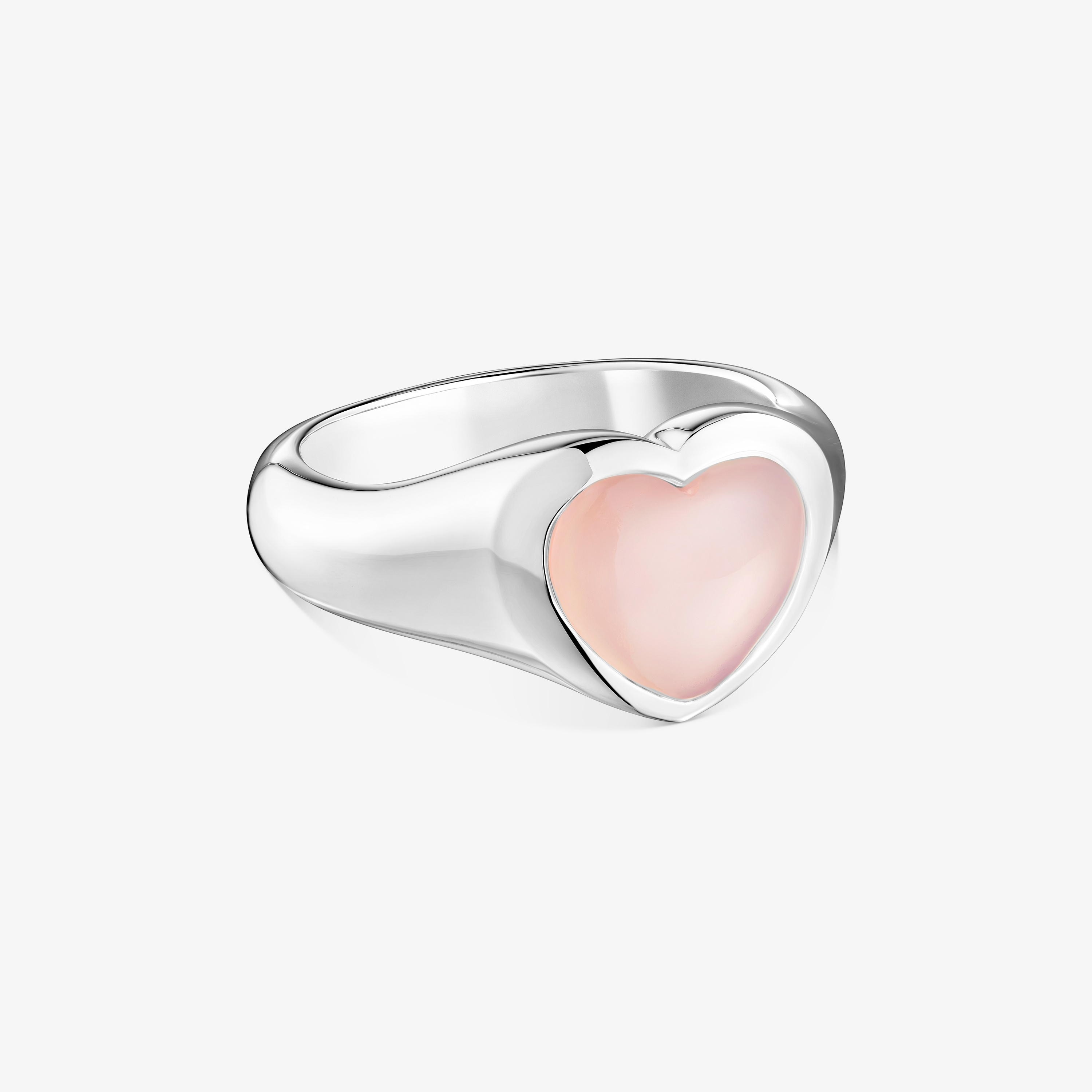 Silver and pink chalcedony heart Signet ring Bold Motif