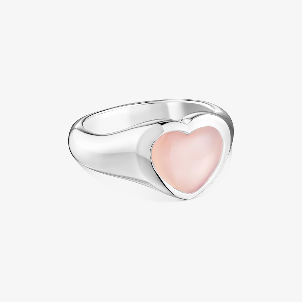 Strieborn&yacute; Pečatn&yacute; prsteň s&nbsp;ružov&yacute;m chalced&oacute;nov&yacute;m srdcom Bold Motif