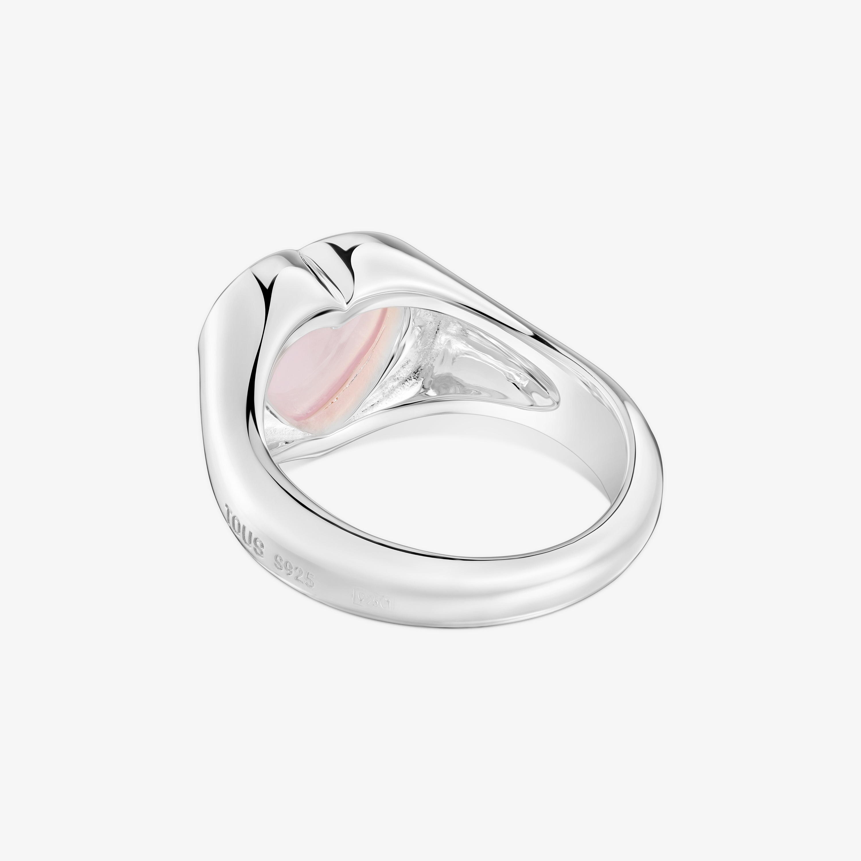 Silver and pink chalcedony heart Signet ring Bold Motif
